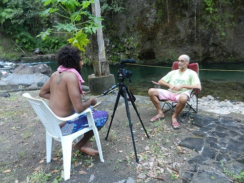 Michael interviewing Jem Winston at Newfoundland for his documentary