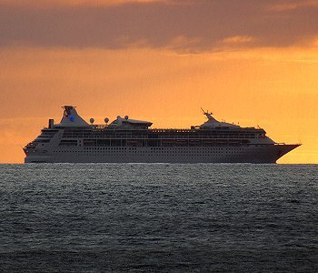 cruise ship at sunset
